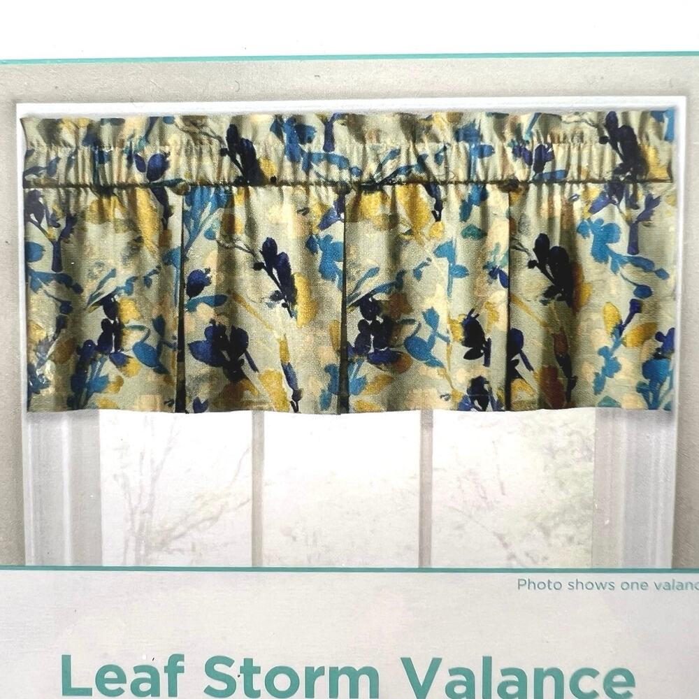 Waverly Leaf Storm Window Valance 52x18 Indigo Blue Gold Cotton Rod and Pocket